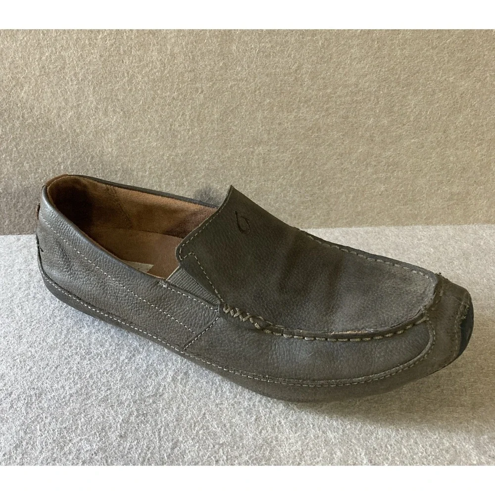 Olukai Akepa Moc Shoes Mens Size 9 Brown Leather Loafers Slip On Comfort Clean